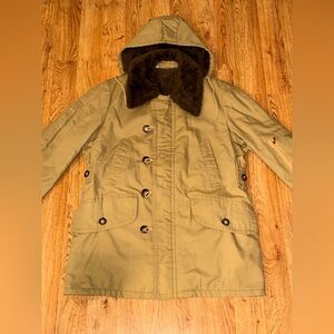 VTG 80s Austin Reed Great Western Canvas Winter Fur Lined Parka Coat Size 44 XL